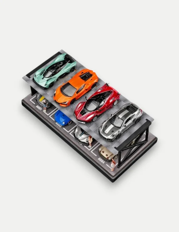 SHOU CANG JIA 1:64 Minimalist Two-Story Parking Garage Diorama Display Case [8-Car Capacity]