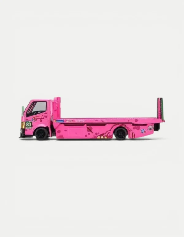 Mega Gear 1:64 Custom Flatbed Tow Truck - Dinosaur Racing Liveries (Green / Pink / Black)