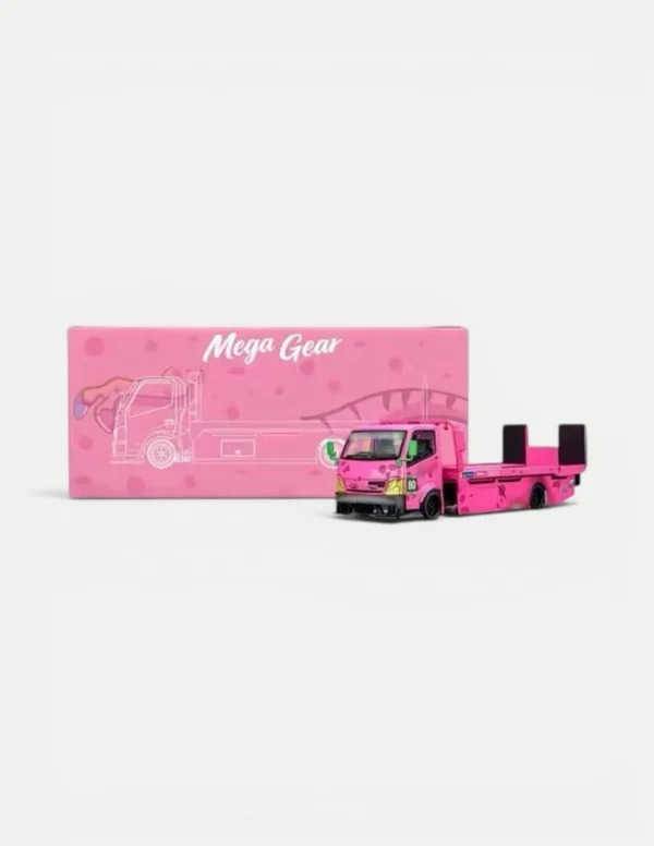 Mega Gear 1:64 Custom Flatbed Tow Truck - Dinosaur Racing Liveries (Green / Pink / Black)