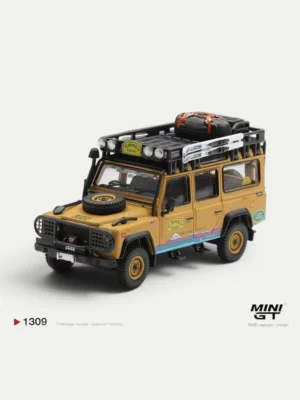 MINI GT #1309 Land Rover Defender 110 1:64 Diecast - 1998 Camel Trophy Tierra del Fuego CT.10 USA