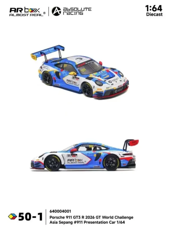 AR Box (Almost Real) 1:64 Porsche 911 GT3 R - 2026 GT World Challenge Asia Sepang #911 Absolute Racing Presentation Car