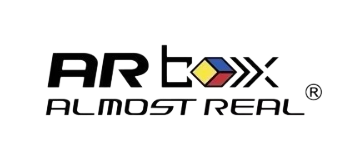 Official AR BOX logo by Almost Real, featuring a stylized 3D cube, representing premium collectible diecast models.