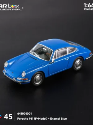 AR Box Porsche 911 F-Model in Enamel Blue. Classic 60s vintage diecast replica featuring exquisite chrome details.