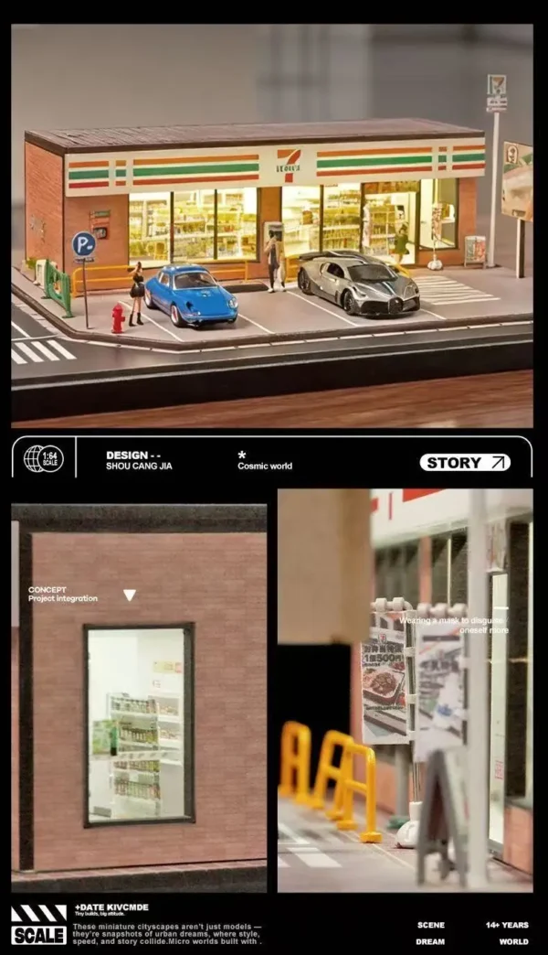 SHOU CANG JIA 1:64 Scale 7-Eleven LED Street Diorama (Large Edition)