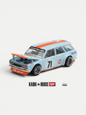 Front view of the KAIDO HOUSE Datsun 510 Wagon showing the highly detailed opening hood and custom JDM engine bay.