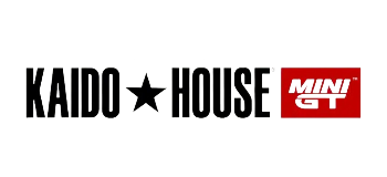 Official collaboration logo for Kaido House x MINI GT, featuring black text with a star and the red MINI GT emblem, representing 1:64 scale custom JDM diecast models.