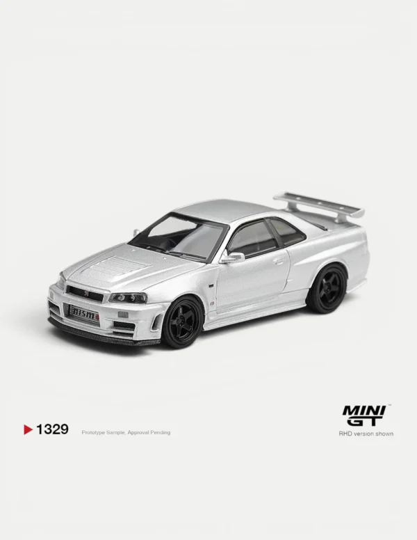 MINI GT #1329 1:64 Nissan NISMO R34 GT-R Z-tune Silver (RHD)