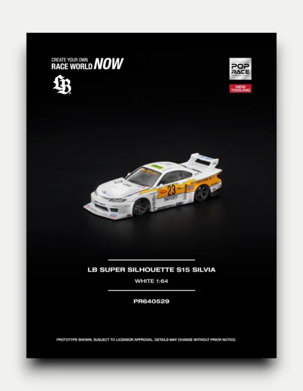 Pop Race 1:64 LB SUPER SILHOUETTE S15 SILVIA White & Yellow Diecast Car