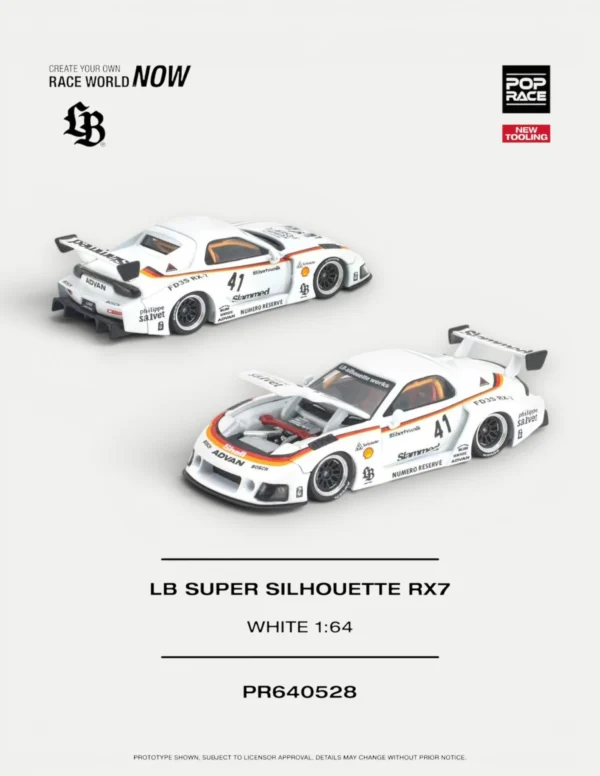Pop Race 1:64 LB Super Silhouette Mazda RX7 (FD3S) White - PR640528