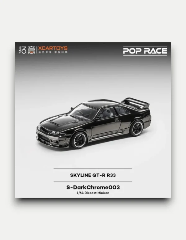 Pop Race x XCARTOYS 1:64 Nissan Skyline GT-R R33 Dark Chrome Diecast (PRDC003)