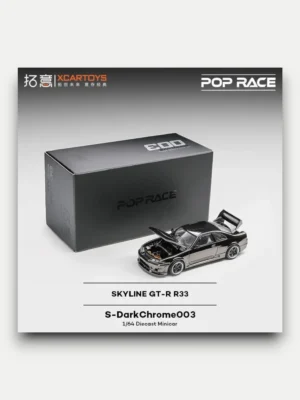 Pop Race x XCARTOYS 1:64 Nissan Skyline GT-R R33 Dark Chrome Diecast (PRDC003)