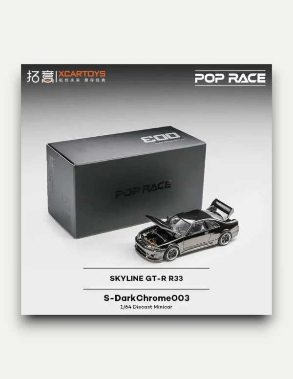 Pop Race x XCARTOYS 1:64 Nissan Skyline GT-R R33 Dark Chrome Diecast (PRDC003)