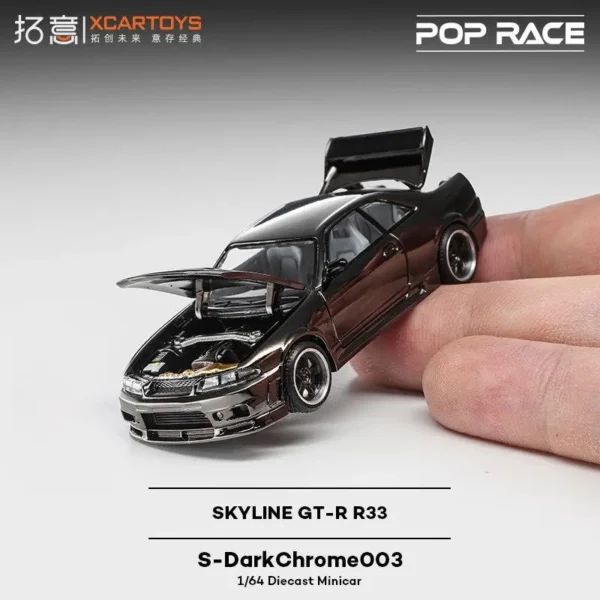 Pop Race x XCARTOYS 1:64 Nissan Skyline GT-R R33 Dark Chrome Diecast (PRDC003)