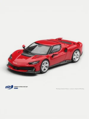 Front view of the BBR 1/64 Ferrari 296 Speciale, showcasing the aggressive carbon fiber front splitter and sleek headlights.