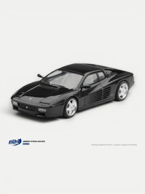 Front angle of the BBR 1/64 Ferrari 512 TR, highlighting the aerodynamic wedge front and flawless Nero black paint.