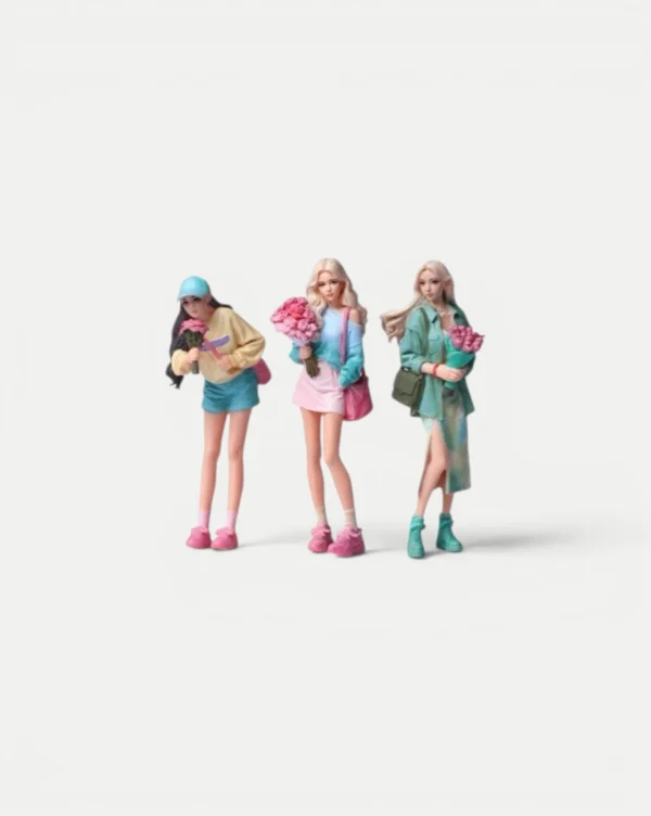 MoreArt 1:64 Scale Casual Girls with Bouquets Resin Figure Set (3-Piece)