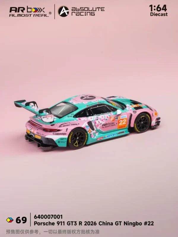 AR Box (Almost Real) 1:64 Porsche 911 GT3 R 2026 China GT Ningbo #22 Peach Blossom Livery