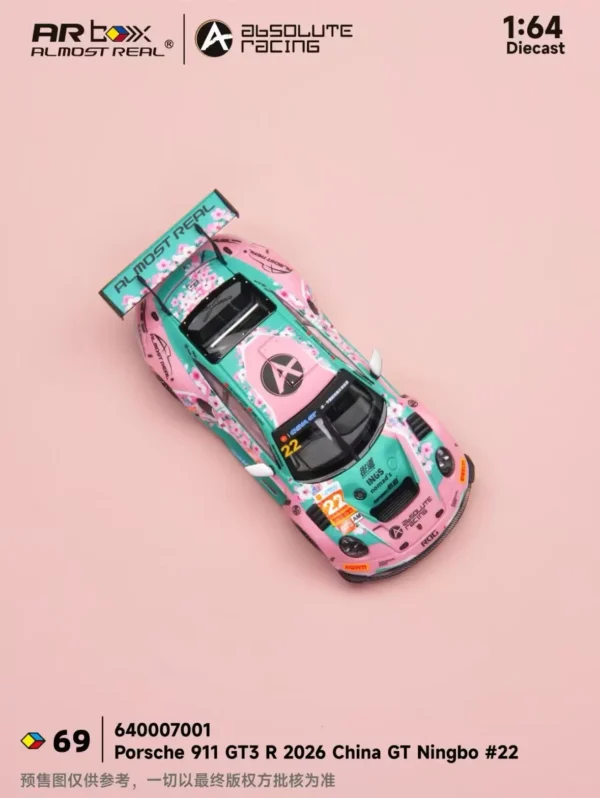 AR Box (Almost Real) 1:64 Porsche 911 GT3 R 2026 China GT Ningbo #22 Peach Blossom Livery