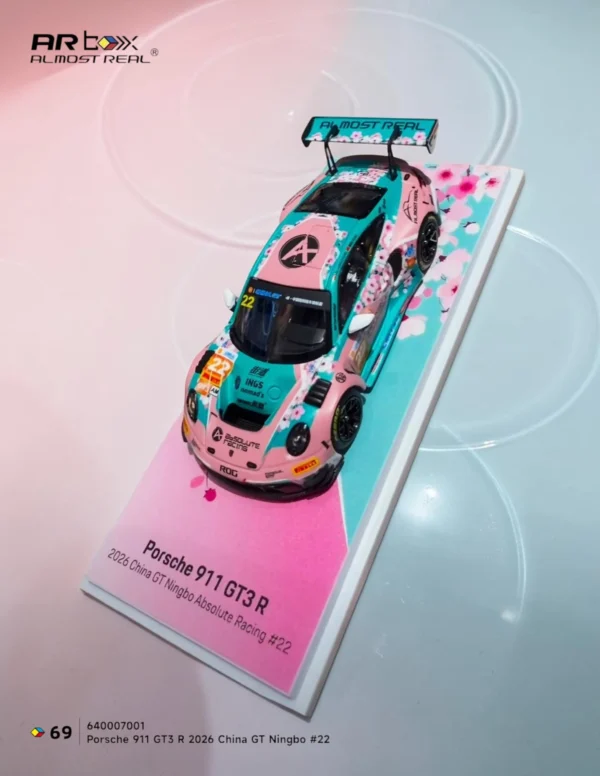 AR Box (Almost Real) 1:64 Porsche 911 GT3 R 2026 China GT Ningbo #22 Peach Blossom Livery