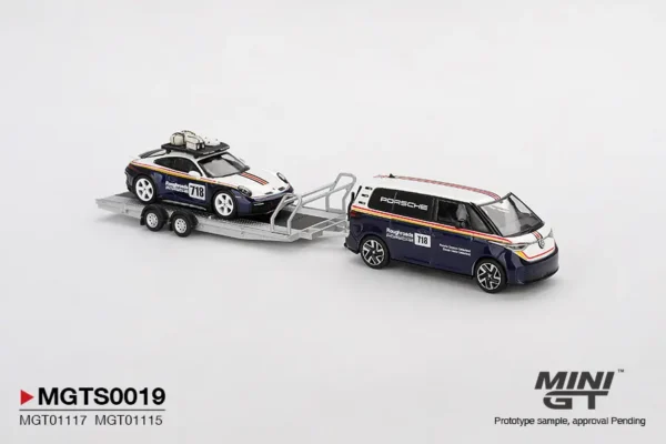 MINI GT MGTS0019 1:64 Porsche 911 Dakar #718 / Volkswagen ID. Buzz Porsche Centrum Gelderland Roughroads Set
