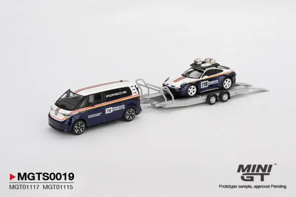 MINI GT MGTS0019 1:64 Porsche 911 Dakar #718 / Volkswagen ID. Buzz Porsche Centrum Gelderland Roughroads Set