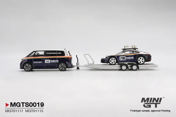 MINI GT MGTS0019 1:64 Porsche 911 Dakar #718 / Volkswagen ID. Buzz Porsche Centrum Gelderland Roughroads Set
