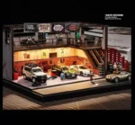 SHOU CANG JIA 1:64 Scale Vintage American Garage Diorama (Double-Deck with LED)