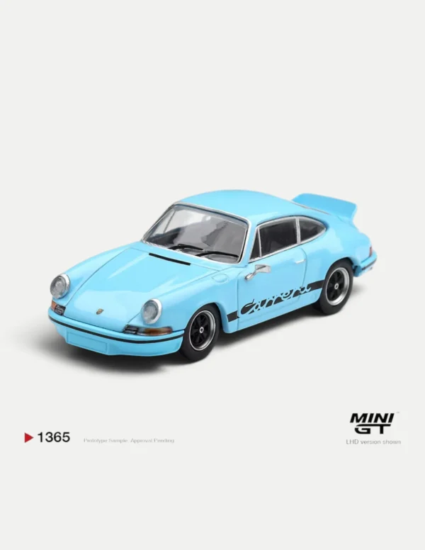 MINI GT #1365 1:64 Porsche 911 Carrera RS 2.7 Gulf Blue with Black Livery (LHD)