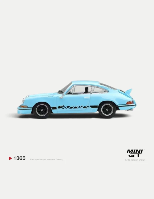 MINI GT #1365 1:64 Porsche 911 Carrera RS 2.7 Gulf Blue with Black Livery (LHD)