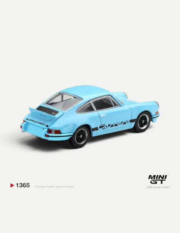MINI GT #1365 1:64 Porsche 911 Carrera RS 2.7 Gulf Blue with Black Livery (LHD)
