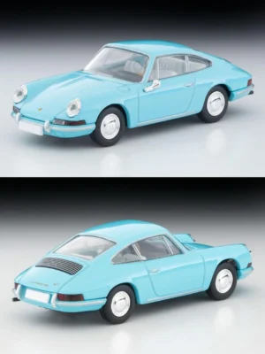 Front and rear angled views of the 1/64 TLV 1965 Porsche 911, showcasing its classic short wheelbase (SWB) silhouette.