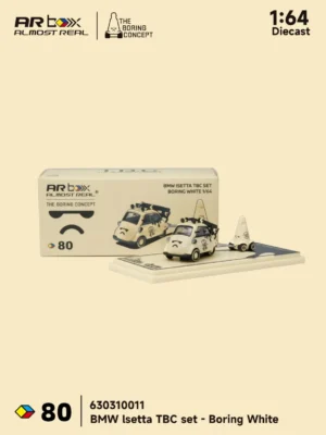 AR Box #80 1:64 BMW Isetta TBC Set 630310011 with custom display base, traffic cone trailer, and collector box.