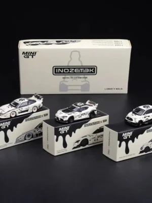 1:64 scale MINI GT MGTS0028 set displayed with its exclusive white INOZETEK collector packaging and individual car boxes.