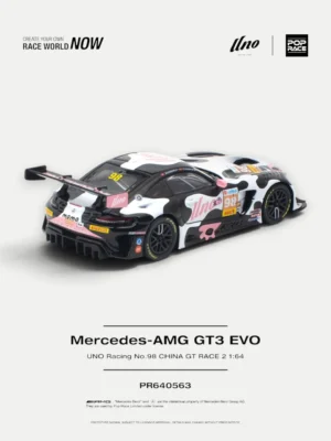 Rear angle of the 1/64 UNO RACING AMG GT3 EVO diecast, featuring the massive aerodynamic wing and intricate rear diffuser.